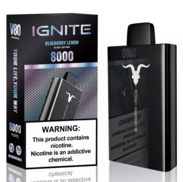 Ignite V80 em destaque, com embalagem ao lado e vapor sutil saindo do dispositivo, realçando seu design premium e alta performance.