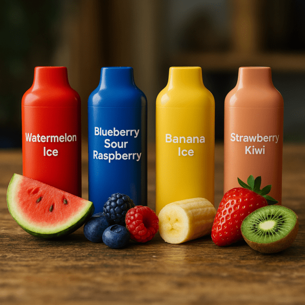 Pods sabores variados alinhados, destacando as opções preferidas entre usuários de vape