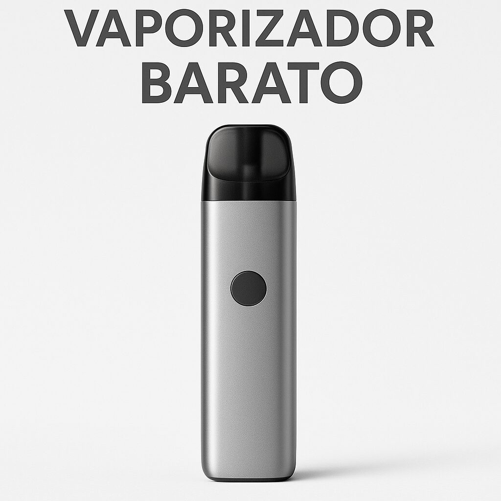 Vaporizador barato e moderno sobre fundo branco, destacando design compacto e acessível.